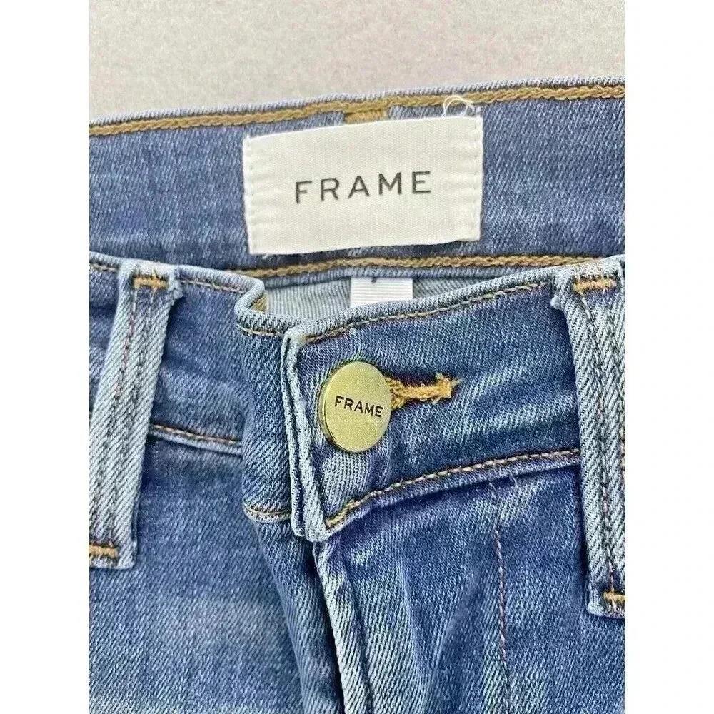 Frame Le High Skinny Jeans leather tuxedo piping Denim Mid Rise Stretch - Picture 4 of 15
